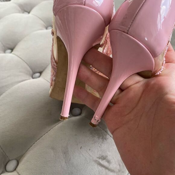 Oscar de la Renta Patent Mesh Alyssa Embellished Pointed Toe Pumps pink 39 - Picture 5 of 8